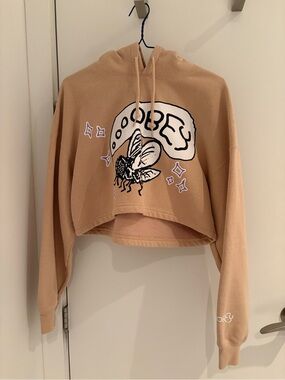 Obey Cropped Graphic Hoodie - Tan